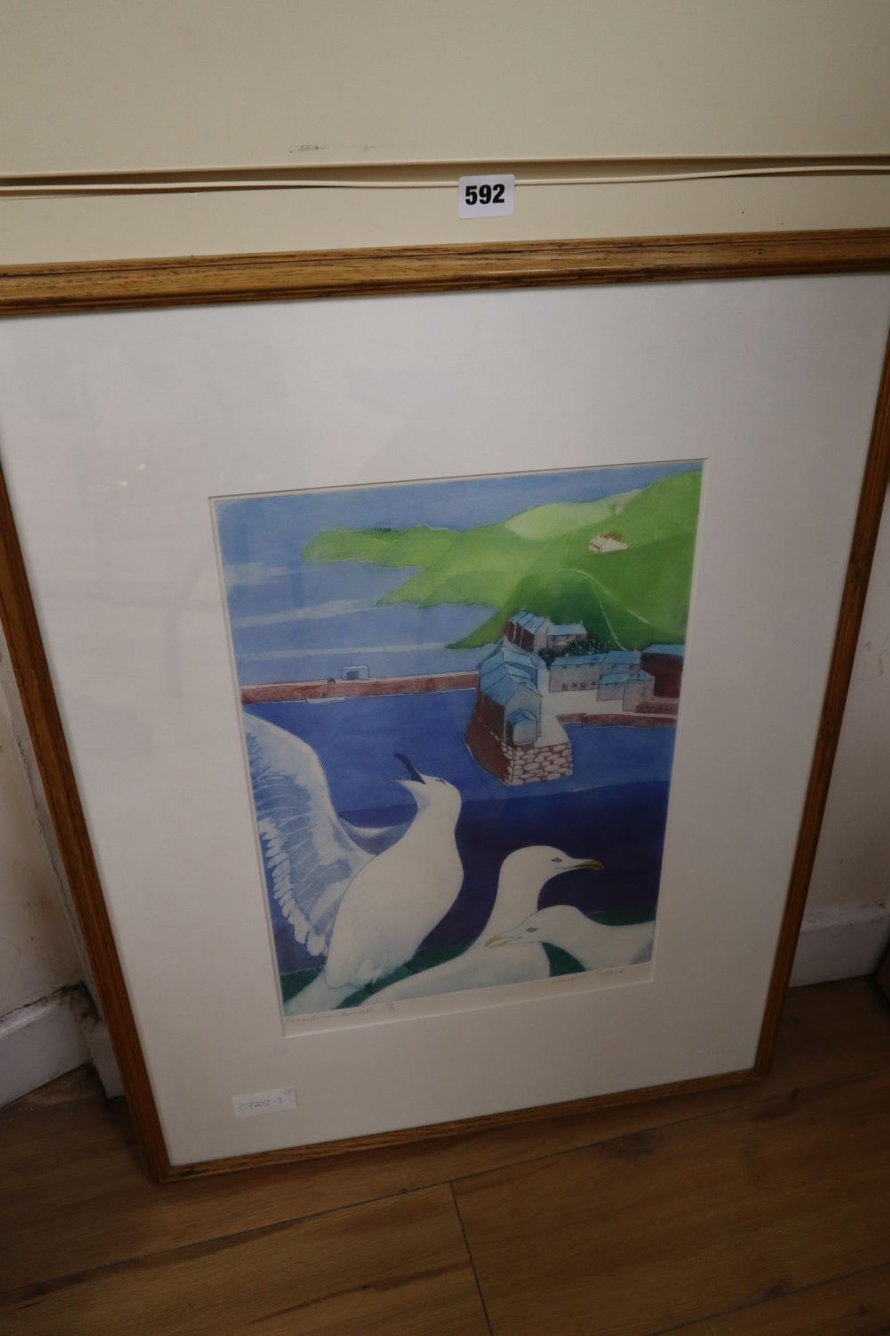 Valerie Thornton, etching, The Story of Jonah, Geoff Machin, limited edition abstract print and Winifred Pickard, print, Seagulls in Co